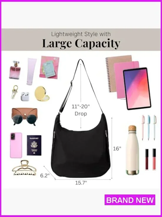 Lightweight Nylon Hobo Crossbody Bag RFID Protection Travel Purse